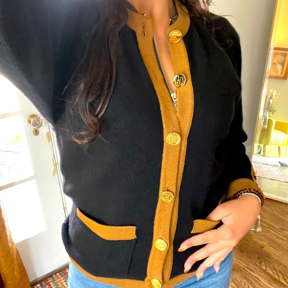Vintage Chanel Tan/Black Cardigan - Mint Condition
